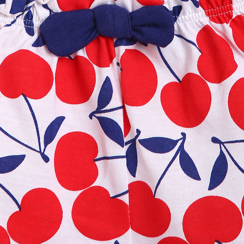 Girls White & Red Printed 2 Pc Set T-shirt with Short Trouser image number 5